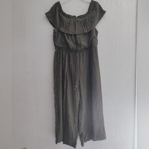 Tacera Olive Green Wide Leg Jumpsuit